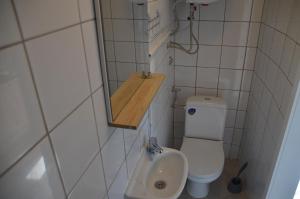 a small bathroom with a toilet and a sink at Pri stari preši in Lendava