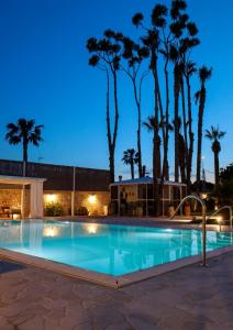 - une piscine avec des palmiers la nuit dans l'établissement VILLA ERIKA CON PISCINA PRIVATA, à Ispica
