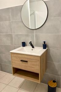 a bathroom with a sink and a mirror at Havre de tranquillité à 13Kms des plages de Royan in Le Gua