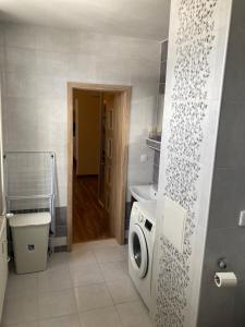 a bathroom with a washing machine and a sink at 2 Rooms Apartment in Michalovce in Michalovce
