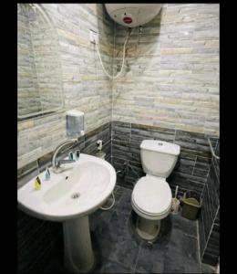 a bathroom with a toilet and a sink at king ramses pyramids view apartment in Cairo