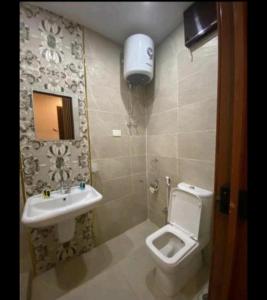 a bathroom with a toilet and a sink at king ramses pyramids view apartment in Cairo