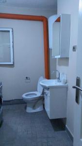 La salle de bains est pourvue de toilettes blanches et d'un lavabo. dans l'établissement Aria3, à Istanbul