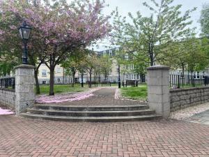 a park with stairs and a street light and trees at Ground floor Central 1 bed with parking in Aberdeen