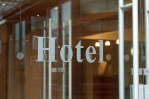 The logo or sign for the hotel 