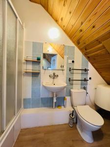 a bathroom with a toilet and a sink at Dom gościnny "U Krysi"-ul Gdańska 82-Grupa PlażoweLove in Krynica Morska