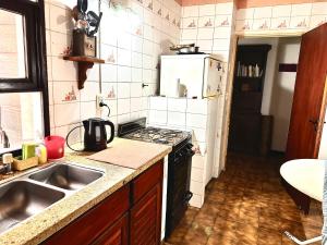 cocina con fregadero y fogones horno superior en BlackBird apartamentos en San Carlos de Bariloche