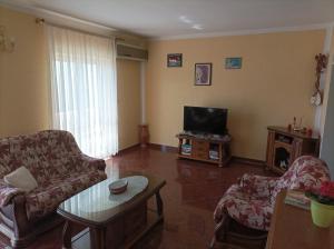 a living room with a couch and a tv at Apartments Krivokapic in Bijela