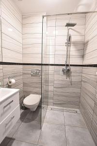 ルブリンにあるAgropexのバスルーム(トイレ、ガラス張りのシャワー付)
