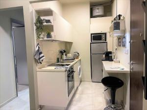 eine kleine Küche mit einer Spüle und einem Herd in der Unterkunft Apartment 55 Fix in Athen