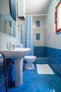 Baño azul con lavabo y aseo en Sunny, en Vela Luka