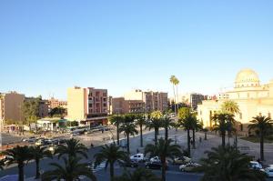 a city with palm trees and a street with cars at Luxury Appartement in Marrakesh