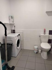 un bagno con lavatrice e WC di Gîte de groupe 2 à 12 personnes a Guillon Altre 11 foto