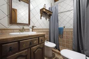 bagno con lavandino, servizi igienici e specchio di Casa Manus a Alcalá
