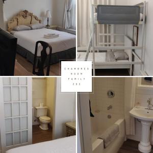 a collage of pictures of a room with a bed and a bathroom at Ambrose House & Cafe - SELF CHECK-IN GUESTHOUSE in Montreal