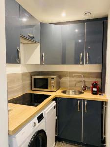 una cocina con fregadero y microondas en Toulouse centre 4 couchages, en Toulouse 2 fotos más