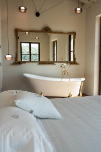 a bathroom with a bath tub and a mirror at Tenuta Zamparina in Montignoso