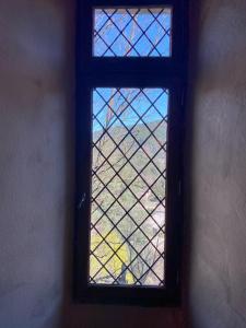 una ventana con vistas a un campo a través de ella en Le Château de Cambiaire en Saint-Étienne-Vallée-Française