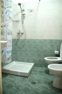 uma casa de banho com um chuveiro e um WC. em Sunny Flat in the Center of Tirana, 2 min. walk em Tirana