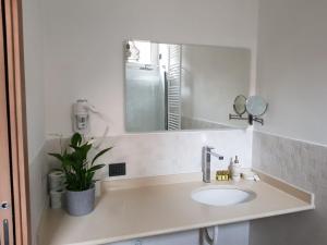 lavabo con espejo y maceta en Apartments For You, en San Donato Milanese