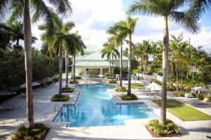 - une vue sur la piscine d'un complexe avec des palmiers dans l'établissement UPSCALE RESORT VILLA IN THE HEART OF MIAMI, à Miami