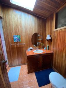 un baño con lavabo e inodoro en Birds & Breakfast Costa Rica, en Fortuna