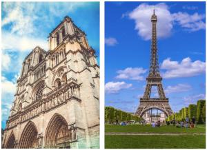 zwei Bilder des Eiffelturms neben einem Gebäude in der Unterkunft 834 - Spacious flat in Paris Olympic Games 2024 in Paris