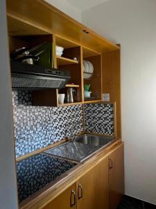 - une cuisine avec un évier et un comptoir dans l'établissement Residence Paradiso Bilocale 203, à Moneglia