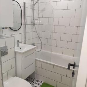 een badkamer met een toilet, een wastafel en een douche bij BotaNika in Krementsjoek