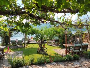 a garden with a table and chairs and a tree at Guest House Lin in Lin