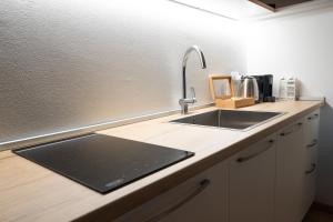 a kitchen with a sink and a counter top at Monolocale adiacente al centro con posto auto in Schio