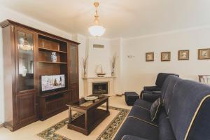 sala de estar con sofá azul y TV en Best Houses 81 - Sea La Vie, en Atouguia da Baleia