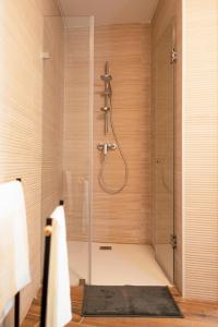 a shower with a glass door in a bathroom at Gold Apartment Ferrel II in Ferrel