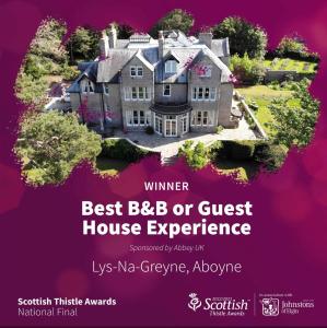 a flyer for a guest house experience at Lys-Na-Greyne in Aboyne