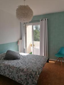 Schlafzimmer mit einem Bett und einem Fenster in der Unterkunft Appartement des Cygnes in Annecy