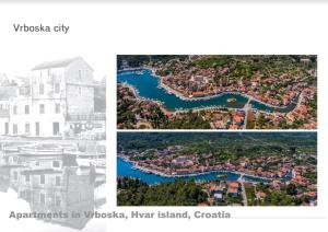 dwa zdjęcia miasta i rzeki z budynkami w obiekcie Studio Apartment Stela w mieście Vrboska