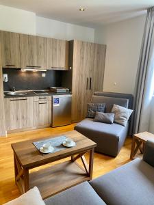 a living room with a couch and a table at Apartman 20, Brzeće Centar in Brzeće
