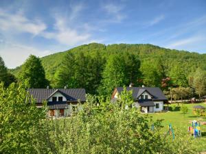 a group of houses in front of a mountain at Chaty Gajowego in Bukowiec