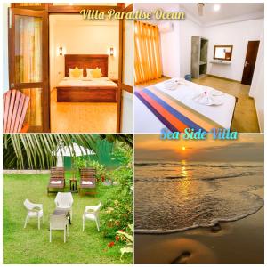 a collage of four pictures of a hotel room at Villa Paradise Ocean in Bentota