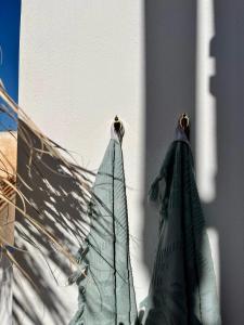 een close-up van twee stukken groene stof op een muur bij Casita 10 Málaga, holiday home with roof terrace in Málaga