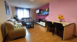 a living room with a couch and a table at Castelao Apartments in Arzúa