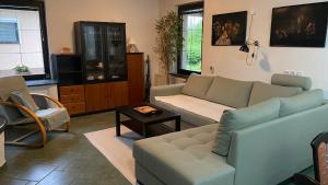 - un salon avec un canapé et une table dans l'établissement Apartma Nomad, à Novo Mesto