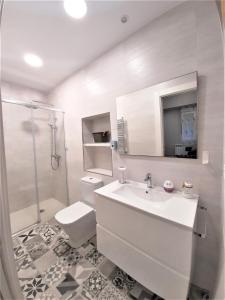 a bathroom with a sink and a toilet and a shower at Coqueto piso 2 hab zona hospital central-OV5099 in Oviedo