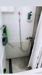 La salle de bains est pourvue d'une douche avec un masque. dans l'établissement House Seoska OAZA, 