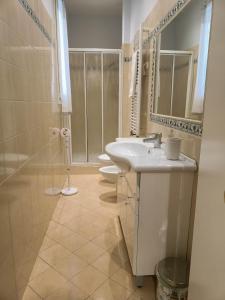 La salle de bains est pourvue de 2 toilettes, d'un lavabo et d'une douche. dans l'établissement Masc 26, à Bologne