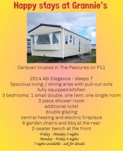 a flyer for a caravan located in the pastures on pili at Grannies Heilan Hame in Dornoch