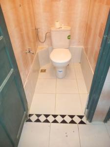 Villa Romancia Ourika Vallee في مراكش: حمام مع مرحاض أبيض في دش