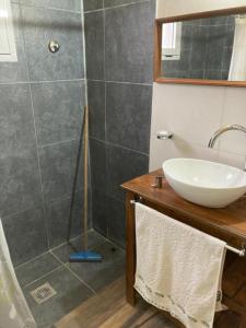 a bathroom with a sink and a shower at cabaña Palmira in Santa Rosa de Calamuchita