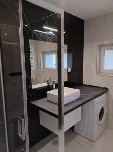 a bathroom with a sink and a washing machine at Tabago Studio 8 in Opole