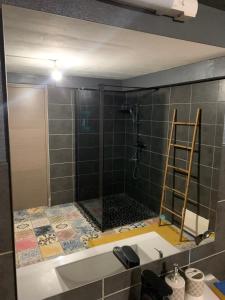 a bathroom being remodeled with a shower and a sink at Ti’Bou des Îles de Guadeloupe in Le Moule
